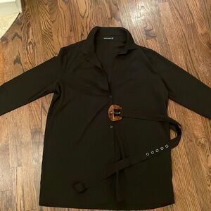 Pretty Little Thing Black button down Dress with removable Tortishell belt